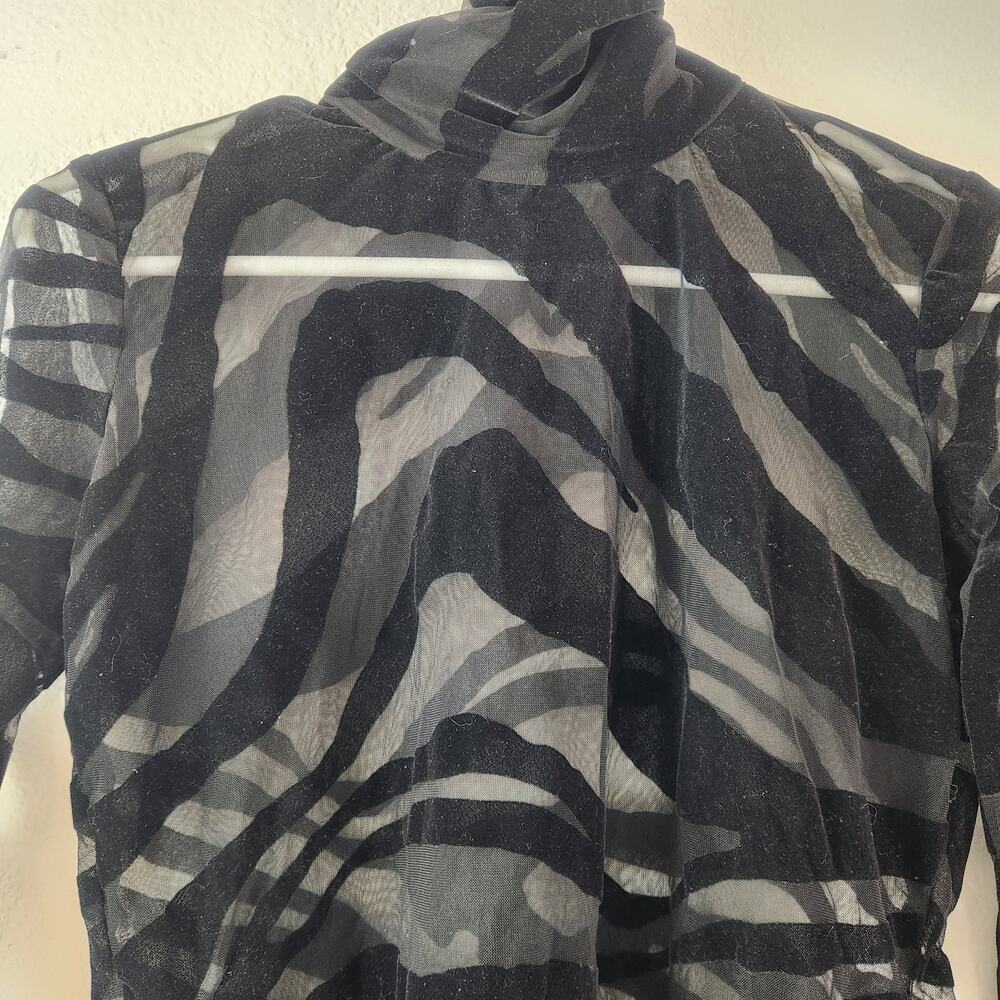 Just Cavalli Black Sheer Top Shirt Long Sleeve Size 40 US Small High Neck Velvet - Picture 2 of 9
